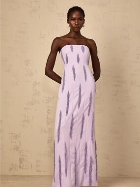 Miss Rosier Émilie Purple Beaded Fringed Detail Maxi Dress